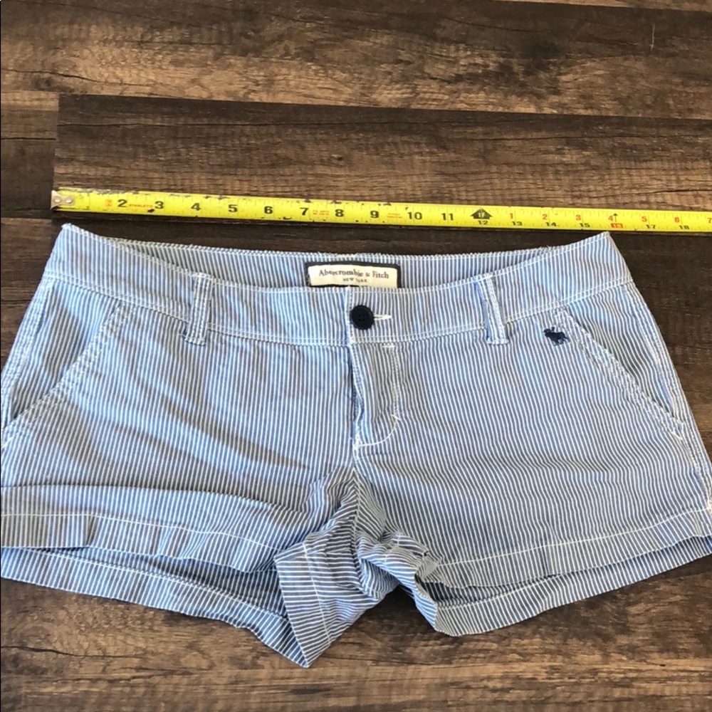 Blue and white strip seersucker shorts.
